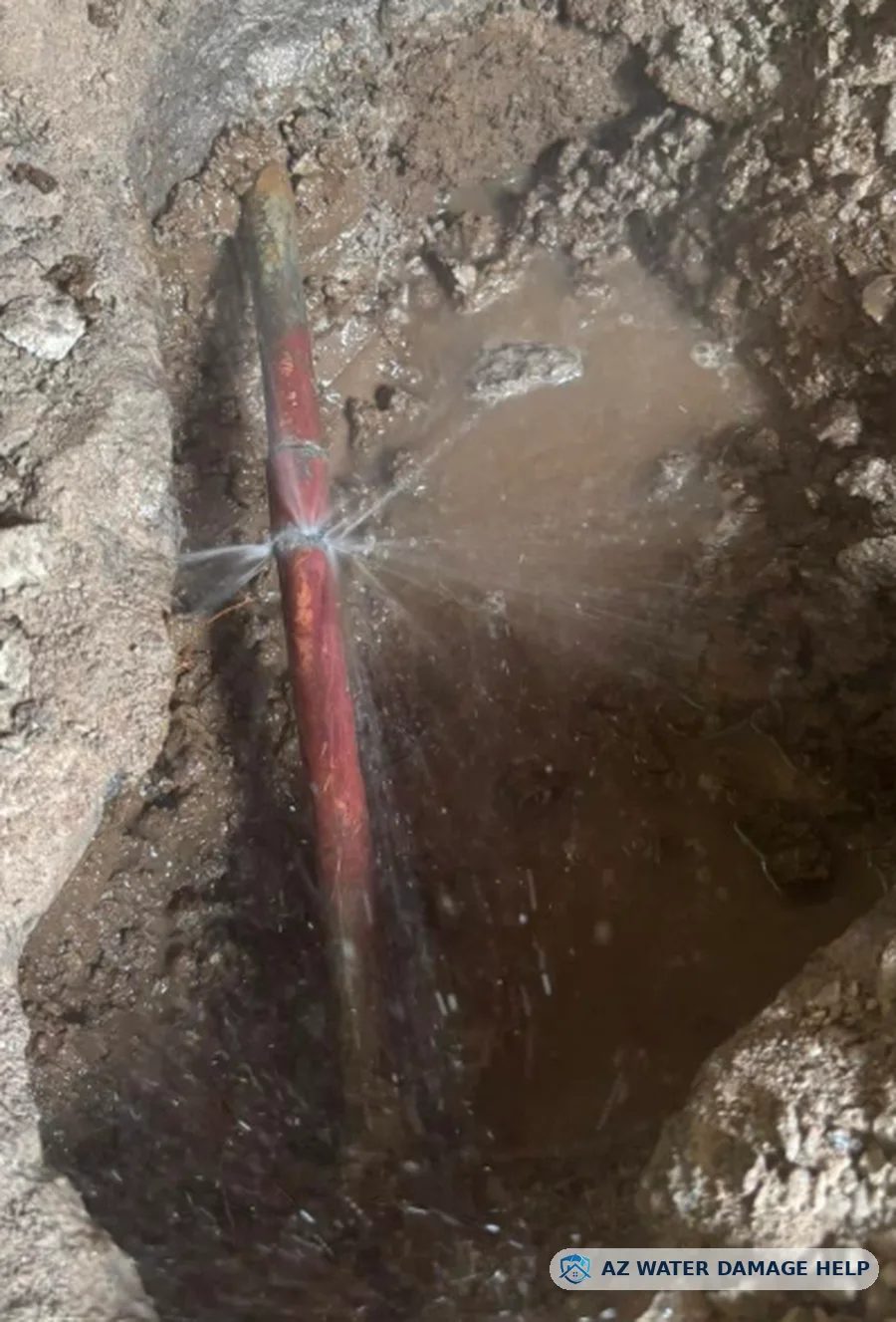 Underground water line spraying water from a leak